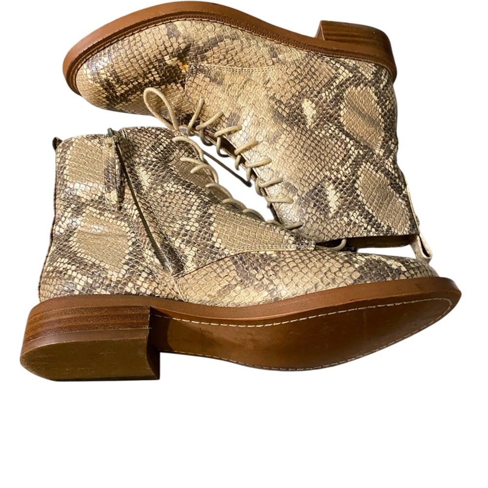 Sam Edelman Brown Lace Up Snakeskin Boots With Brogue Detailing View 5